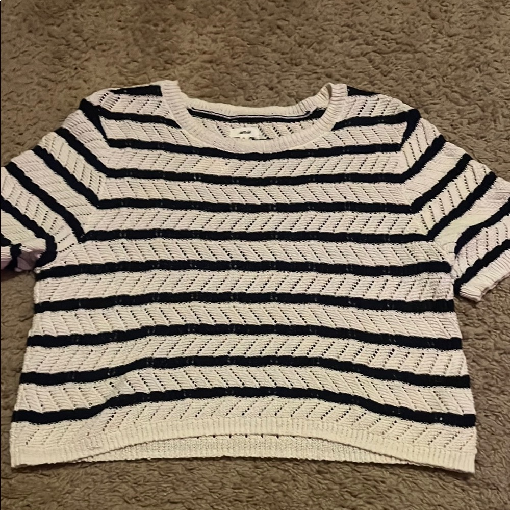 Aerie Crochet Navy & Cream Stripped Crop Top